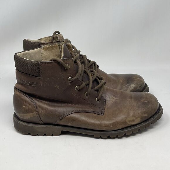 BOGS Johnny 5 Eye Ankle Boots Mens 8.5 Brown Leather Waterproof Slip Resistant - Picture 1 of 16